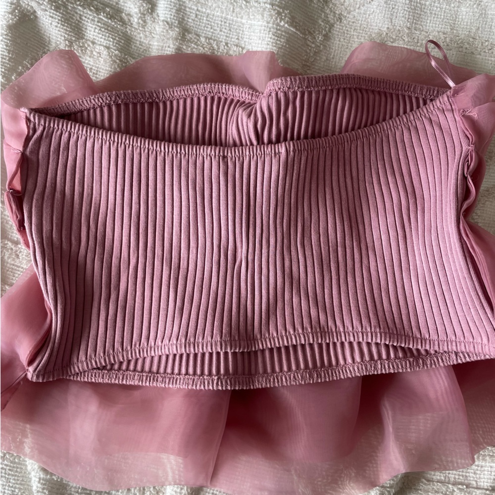 Zara Pink Ruffled Crop Top - Picture 2 of 3